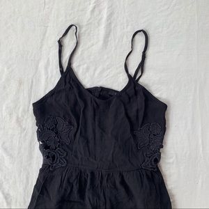 Black Romper with Black Floral Detailing
